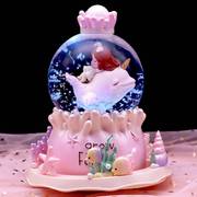 梦幻儿童水晶球海豚女孩生日礼物，音乐盒公主飘雪八音盒高级感摆件