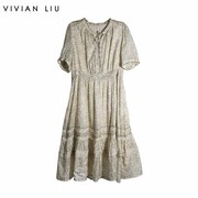 vivianliu薇薇安刘tr2334103夏女装(夏女装)印花立领宽松半袖连衣裙
