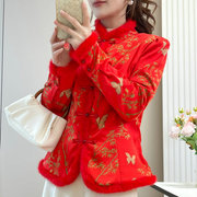 新中式中国风洋气百搭盘扣衬衫女立领唐装绣花衬衣薄外套上衣