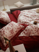 巷子戏法 红色100支长绒棉结婚四件套婚庆纯棉全棉三件套床上用品