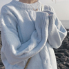 很仙的慵懒风毛衣女，2023麻花宽松软奶蓝套头，针织上秋冬外穿厚