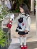 韩版童装2024春款女童，可爱宽松小猫咪针织，马甲背心衬衫高腰百褶裙