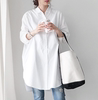 韩国白色棉衬衫女春夏宽松显瘦bf风大版中长款大码长袖小众衬衣潮
