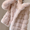 意大利品牌肉粉色紫貂，皮草短款连帽长袖，冬季女士甜美显白百搭时尚