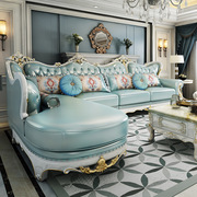 欧式沙发实木沙发组合 客厅家具转角皮艺沙发茶几电视柜别墅家具