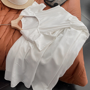 白色简洁淑女短袖连衣裙方领套头穿搭法式长裙时尚休闲洋气G$19