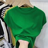 绿色半高领t恤女短袖，2024夏季冰丝针织设计感小众打底衫上衣