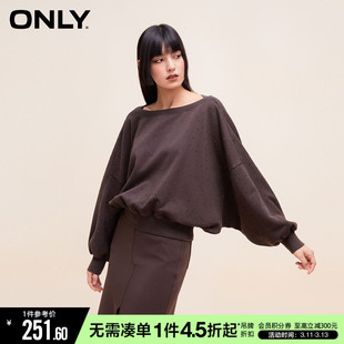 only冬季时尚百搭落肩水钻蝙蝠袖一字领卫衣女12349s032