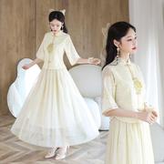 中式香槟色伴娘服2023秋冬旗袍姐妹团显瘦高级秀禾礼服中国风