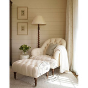 新古典(新古典)布艺休闲沙发，椅美式客厅阳台实木，白色单人沙发小户型家具