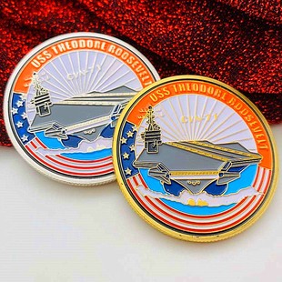美海军CVN-17航母镀银纪念章 收藏罗斯福航空母舰金币硬币纪念币