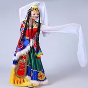 藏族舞蹈演出服装女水袖西藏成人少数民族舞台表演服长裙藏袍