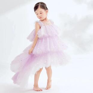 儿童礼服公主裙紫色花童婚礼主持人小众连衣裙女童高端钢琴演出服