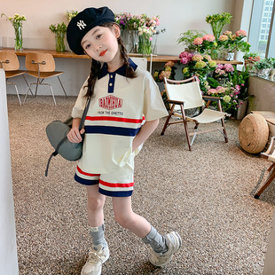 女童套装夏装2024韩版洋气，儿童夏季小女孩网红时髦童装两件套