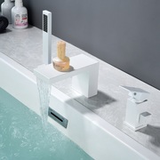霖代卫浴全铜浴缸龙头缸边式，冷热分体浴盆，三件套白色水龙头瀑布