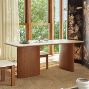 美式复古实木洞石岩板桌餐桌椅组合中古风小户型现代简约法式家用
