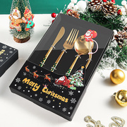 圣诞节不锈钢餐具葡萄牙西餐叉，勺金色吸管，礼盒咖啡搅拌勺甜品勺
