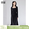 OSA欧莎法式复古黑色连衣裙女春季2024年收腰显瘦高级感裙子