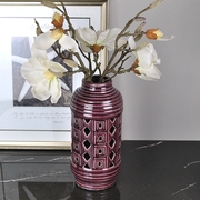 定制新欧式(新欧式)田园，风格紫色几何镂空陶瓷圆柱，花瓶家居玄关桌面软装道