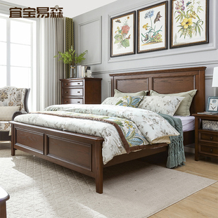 宜宝易森美式实木床美式乡村，床双人床经典，大床婚床白蜡木复古家具