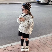 男女童韩版立体熊猫卫衣，2024春秋季儿童，套装上衣宽松潮衣短裤