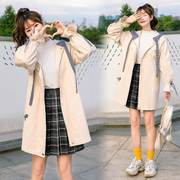 2056#春秋青少年少女风衣，中长款初中高中学生学院风外套修身