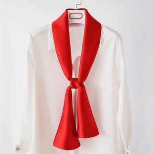 大红纯色丝巾女中国红小长条，真丝桑蚕丝方巾，窄百搭夏季装饰薄围巾