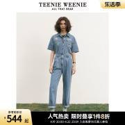 teenieweenie小熊棉质半袖，连体牛仔长裤，直筒韩版复古女装裤装