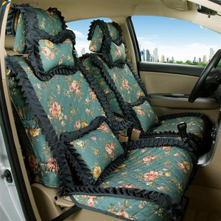 女神款汽车坐垫女士时尚，布艺透气座套印花全包围四季通用蕾丝座垫
