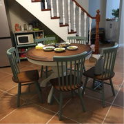 501款美式圆餐桌地中海风格，餐桌全实木，小户型伸缩餐桌椅