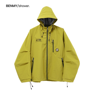 benmyshower国潮山系背后字母机能，防风防水连帽冲锋上衣男女外套