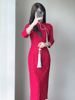 红色雪尼尔蕾丝旗袍2023新中式改良新娘敬酒服订婚结婚连衣裙