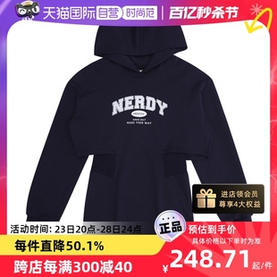 自营nerdy春夏款连帽收腰卫衣连衣裙logo字母印花女裙子