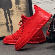 品牌高档男式本命年红色鞋子，男士大红运动鞋中国红休闲板鞋红鞋男