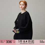 dfvc新中式国风黑色圆领卫衣女，春季2024刺绣，盘扣宽松短款上衣