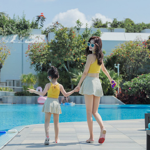 韩国亲子母女游泳衣新分体(新分体，)女孩显瘦比基尼，三件套中大儿童温泉女童