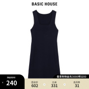 Basic House/百家好2024春季无袖a字连衣裙纯色打底背心裙子