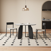 侘寂风实木餐桌椅圆形现代简约家用设计师，款法式复古纯白岩板圆桌