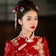 新娘红色结婚敬酒服发饰新中式，旗袍2024秀禾服头饰女简单大气