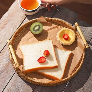 越南藤编托盘烘焙面包藤篮家用早餐馒头筐欧式编织水果盘竹编篮子
