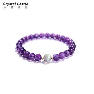 crystalc天然乌拉圭深紫水晶手链，女生ins风灰月光石简约手串礼物