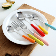 陶瓷柄勺子儿童叉子水果，叉套装创意，可爱家用不锈钢汤勺陶瓷叉勺