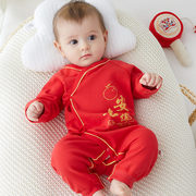 婴儿冬季连体衣宝宝新年服拜年服大红色满月周岁新生儿护肚蝴蝶衣