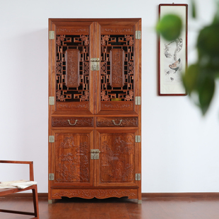 齐家守艺人缅甸花梨缅花木雕刻书柜现代中式超大空间红木家具