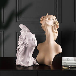 花发女孩北欧雕塑摆件树脂雕像艺术头像酒柜家居饰品客厅软装饰品