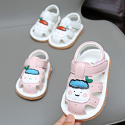 夏季宝宝软底叫叫鞋0-1岁婴幼儿学步鞋包头软底凉鞋女宝宝小童鞋