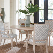 美式圆餐桌实木象牙白做旧复古大桌子客厅手工橡木圆台客厅家具