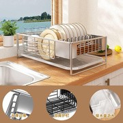 厨房不锈盘钢台面沥水碗篮碟物架，带筷子img笼带接水盘子收置纳架