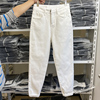 如何选显瘦的白裤子(白裤子，)春秋白色哈伦裤，弹力宽松高腰老爹裤萝卜裤女