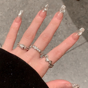 几何开口戒指女小众设计素圈戒指女时尚个性尾戒锆石情侣对戒指环